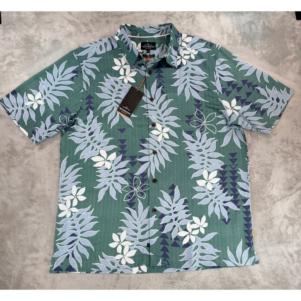 NWT Quiksilver Waterman Collection Hawaiian Kalo Silver Pine Button Up Shirt M